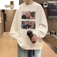 YANXU长袖t恤男秋季时尚潮流宽松休闲打底衫嘻哈印花男生卫衣