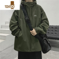 YANXU军绿连帽冲锋衣外套男士户外运动美式复古cityboy夹克上衣