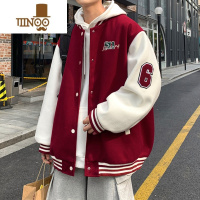 YANXU酒红色美式hiphop棒球服男roora情侣装外套毛呢飞行员夹克