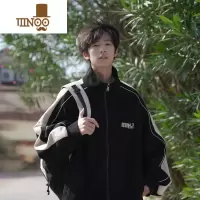 YANXU2023秋季新款男士夹克立领字母印花拼接外套休闲运动开衫潮牌上衣