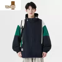 YANXU秋季男士外套青少年韩版宽松连帽拼接潮流休闲夹克潮牌撞色上衣服