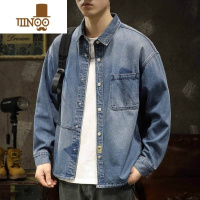 YANXU高品质潮牌牛仔衬衫男宽松大码2023秋季外套日系痞帅衬衣夹克男士