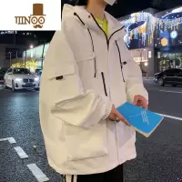 YANXU连帽工装男士冲锋衣夹克2023新款美式痞帅男生休闲外套上衣