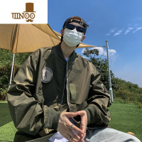 YANXU美式潮牌绿色工装外套男款ins高街潮流宽松棒球服飞行员夹克