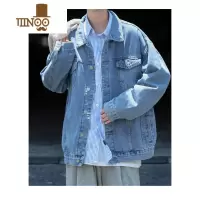 YANXU高街牛仔夹克男2023新款美式宽松装潮流百搭水洗休闲工装外套