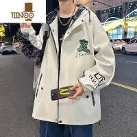 YANXU小熊夹克男款港风宽松连帽工装外套青少年潮流个性印花上衣