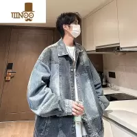 YANXU港风美式复古牛仔夹克男2023新款潮流渐变垫肩拼接情侣外套