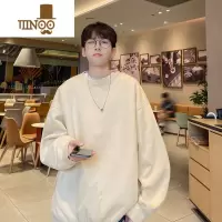 YANXU无帽卫衣男2023新款复古纯色韩版宽松休闲潮牌外套港风上衣