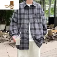 YANXU格子衬衫男长袖灯芯绒港风感外套款痞帅日系潮牌工装衬衣