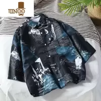 YANXU花衬衫男夏季薄款宽松五分袖学生青少年衬衣外套短袖夏天港风潮流