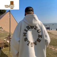 YANXU美式连帽卫衣男新款潮牌印花外套港风青少年宽松情侣套头上衣