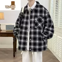 YANXU港风复古学院风格子衬衫夹克男加肥加大码潮胖人宽松休闲外套