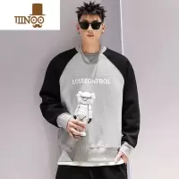 YANXU港式潮牌拼色印花圆领卫衣男2023新款情侣宽松上衣男士外套