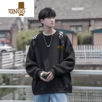 YANXU港风简约圆领卫衣男款ins潮牌简约印花上衣胖子大码套头外套