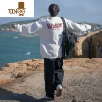YANXU圆领字母发泡印花卫衣男港风日系cityboy宽松休闲无帽外套上衣服
