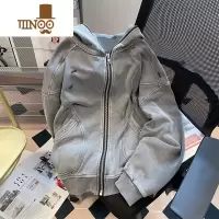 YANXU欧美高街潮牌痞帅水洗做旧卫衣开衫男女港风美式连帽工装外套