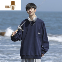 YANXU港风复古圆领卫衣男2023新款潮牌百搭宽松休闲长袖打底衫学生外套