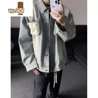 YANXU美式街头复古做旧黄泥染高街牛仔夹克男女百搭潮牌口袋可拆卸外套