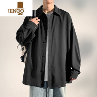 YANXU长袖衬衫男士日系衬衣服男款感宽松上衣古巴领休闲外套