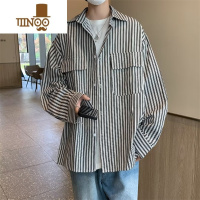 YANXU条纹长袖衬衫男士设计感宽松男款复古工装衬衣外套