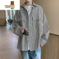 YANXU条纹长袖衬衫男士设计感宽松男款复古工装衬衣外套