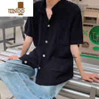 YANXU白色雅痞衬衫男夏季感痞帅短袖衬衣ins港风休闲针织开衫外套