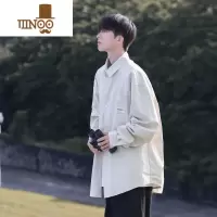 YANXU日系衬衫男款秋季新款港风大码宽松长袖衬衣美式复古痞帅休闲外套