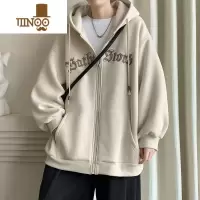 YANXU连帽开衫卫衣男2023秋装新款潮牌字母刺绣外套港风宽松休闲上衣服