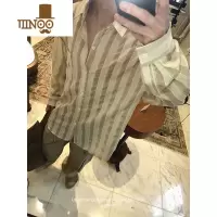 YANXU慵懒条纹轻薄防晒长袖衬衫男美式复古文艺男女潮流中性风入秋衬衣