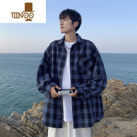 YANXU格子衬衫男长袖秋季2023新款美式复古潮牌痞帅青少年宽松衬衣外套