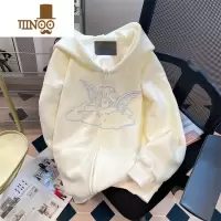 YANXU奶呼呼小众天使刺绣连帽卫衣开衫男女美式慵懒chic港风外套潮