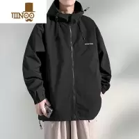 YANXU胖胖哥防泼水冲锋衣男款秋季户外登山服大码宽松胖子连帽夹克外套