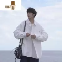 YANXUE禾子秋装男士长袖衬衫日系少年感纯色百搭休闲百搭衬衣潮