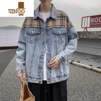 YANXU新款港风牛仔夹克男宽松拼接大码痞帅上衣美潮流休闲外套ins