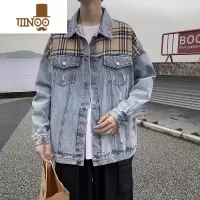 YANXU新款港风牛仔夹克男宽松拼接大码痞帅上衣美潮流休闲外套ins