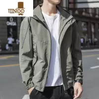 YANXU男士外套潮牌百搭秋装上衣服秋季新款连帽冲锋衣休闲防风夹克