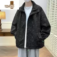 YANXU港风立领外套男士秋季新款潮牌宽松暗纹印花夹克男士休闲冲锋衣服