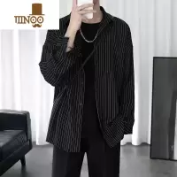 YANXU黑色条纹衬衫男款大码长袖潮流胖子休闲港风男生帅衬衣外套