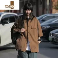 YANXU日系复古咖色工装短袖衬衫男女户外港风chic潮牌宽松休闲衬衣外套