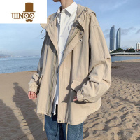 YANXU连帽外套男港风潮流ins学生宽松痞帅气中长款工装夹克男风衣