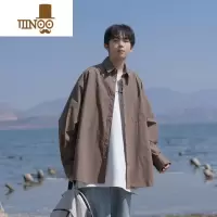 YANXU衬衫男生夏季薄款日系纯色长袖潮流衬衣复古港风chic外套衣服