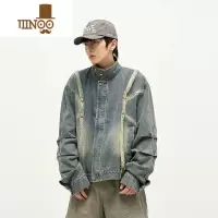 YANXU尾郎的店美式复古牛仔外套潮牌欧美街头小众痞帅机车夹克男情侣潮