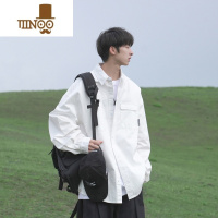 YANXU2023秋季新款男士长袖衬衫工装时尚青少年纯色宽松学生衬衣小外套