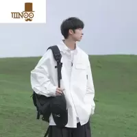 YANXU2023秋季新款男士长袖衬衫工装时尚青少年纯色宽松学生衬衣小外套