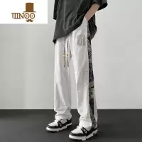 YANXU新中式国风速干裤子男港风潮牌高街大码胖子宽松直筒休闲长裤