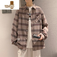YANXU男士衬衫夏季潮流帅气格子休闲日系宽松百搭简约长袖衬衣上衣外套