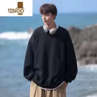 YANXU圆领卫衣男2023新款美式潮牌纯色打底内搭秋装上衣服外套