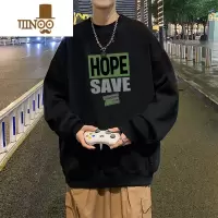 YANXU美式加绒青少年oversize圆领卫衣男宽松无帽高街ins潮长袖t恤
