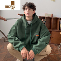 YANXU墨绿色卫衣男款连帽潮牌oversize男士外套美式上衣