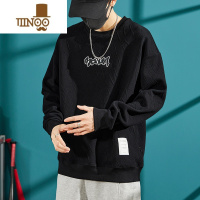 YANXU宽松美式卫衣男士潮流百搭2022新款潮牌黑色刺绣长袖圆领上衣